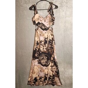 Dee Elly Floral Cut Out Maxi Dress Sz L Tie Straps Flowy Boho